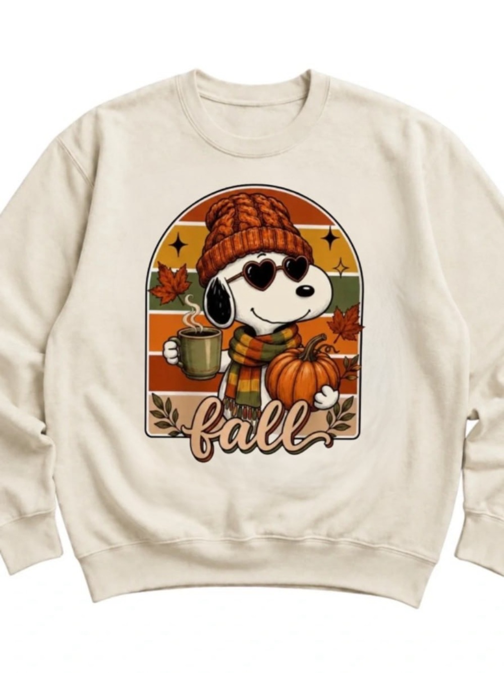 Cream Snoopy Fall Graphic Sweatshirt with Pumpkin Accent
